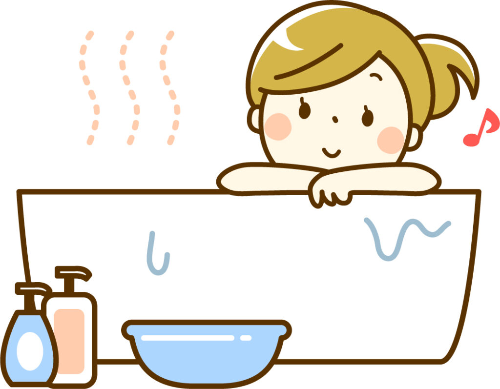 湯シャン　温めのお湯で髪の毛を洗う。